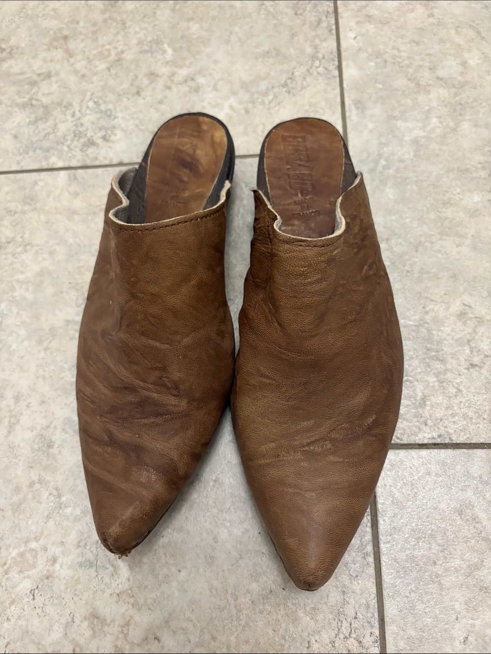 Bosabo Brown Pointed Leather Slip-On Mules
